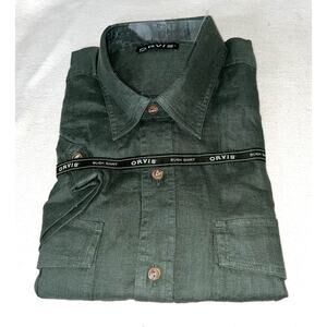 Orvis Mens Large Vtg Olive SS Bush Button Front Shirt NEW